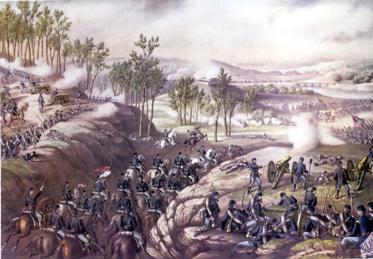 Amerikan sisällissota (1861 - 1865): Resacan taistelu (Georgia) 13.-15. toukokuuta 1864. Kaiverrus 1800-luvulta. tekijältä Unknown artist