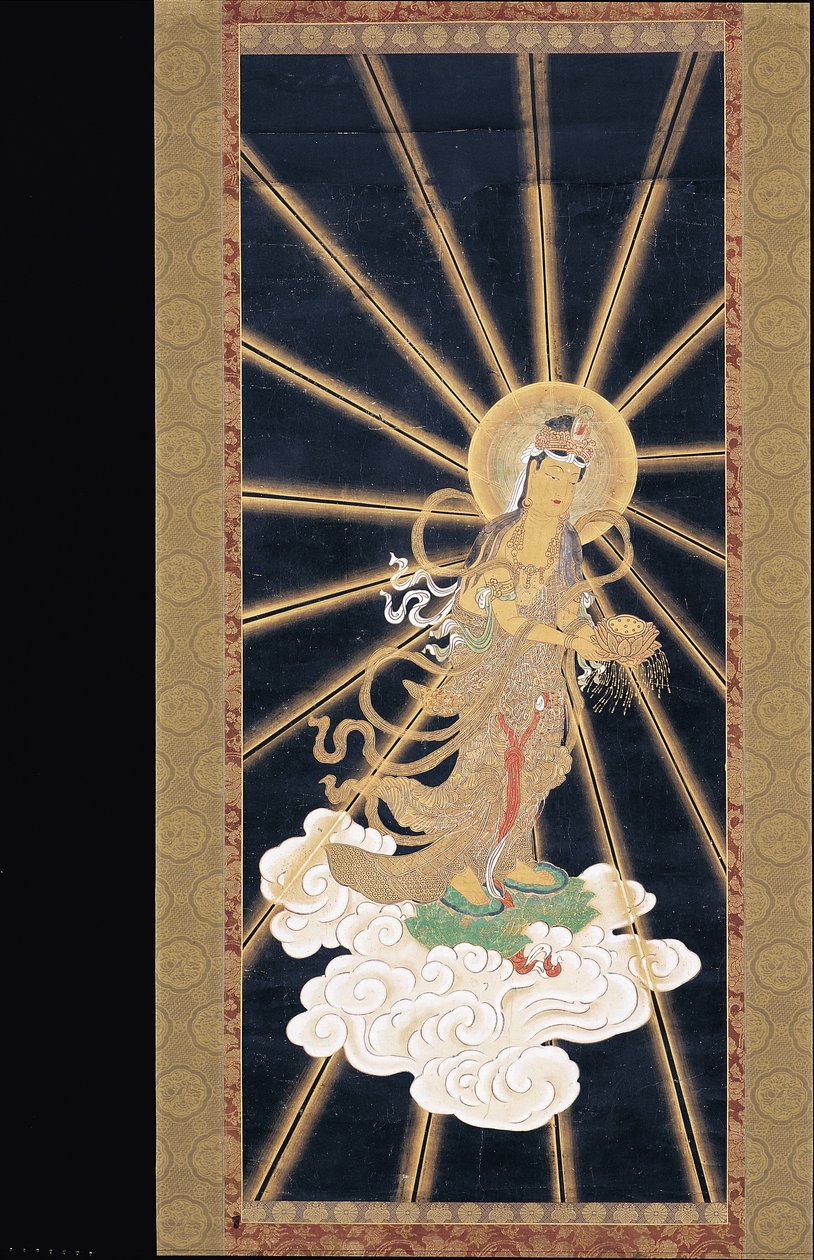 Amitabha (Amida) Triad Descending From Heaven (pigmentti konshilla (sininen riisipaperi)) tekijältä Unknown artist