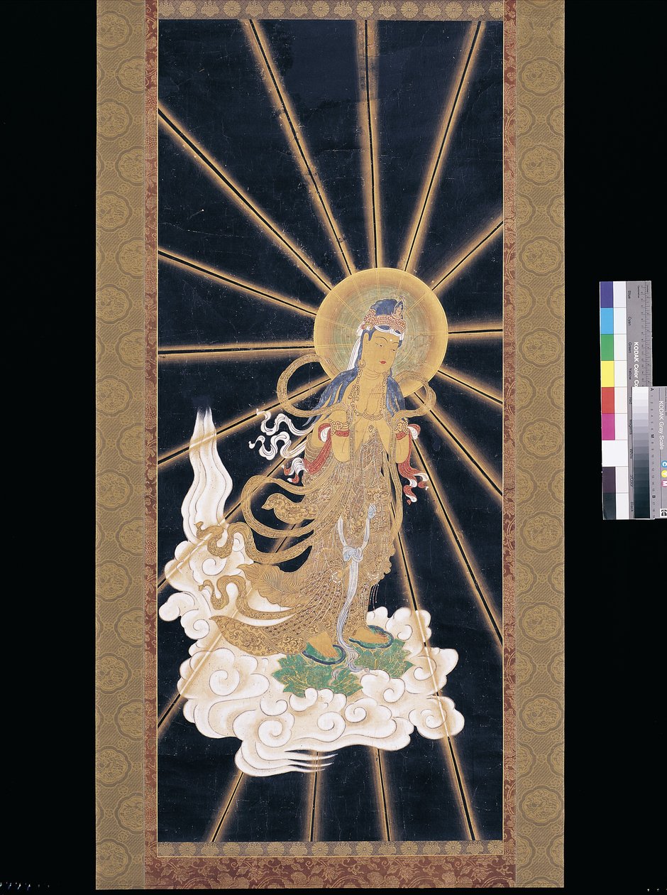 Amitabha (Amida) Triad Descending From Heaven (pigmentti konshilla (sininen riisipaperi)) tekijältä Unknown artist