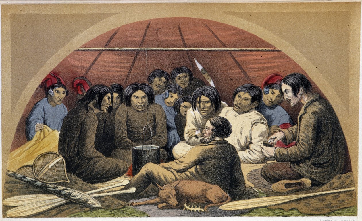 Intiaanivierailu Otelnessa teltassa - "" Labradorin niemimaan tutkiminen" - kirjoittaja Hind, Lontoo tekijältä Unknown artist