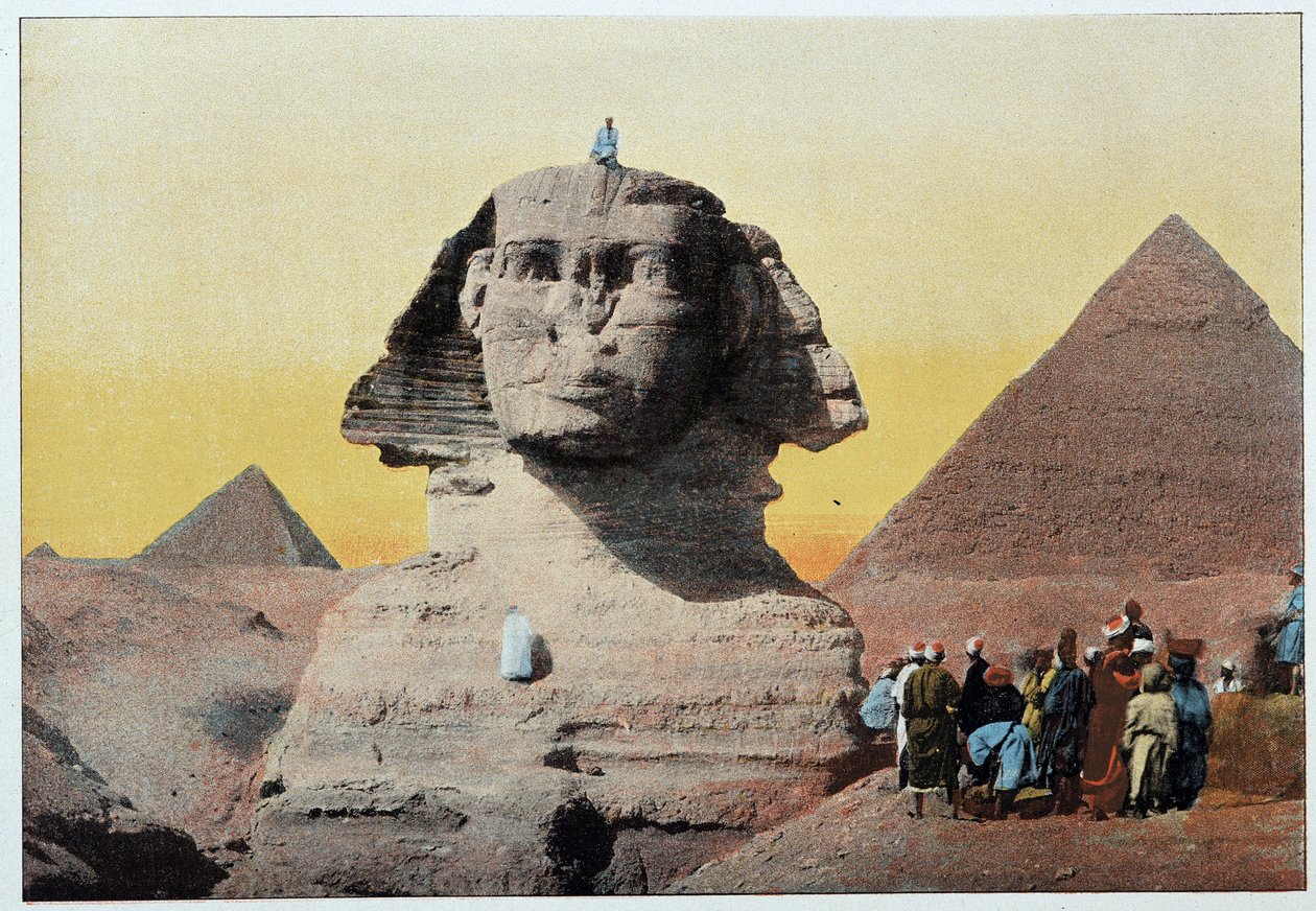 Muinainen Egypti: Gizan sfinksi ja pyramidit (Gizeh, Gizeh, Giza, Giza). 1800-luvun loppu. tekijältä Unknown artist