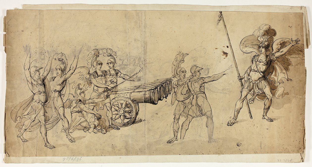 Enkelitykistö (recto); Taistelukohtaus (käänteinen) tekijältä Unknown artist