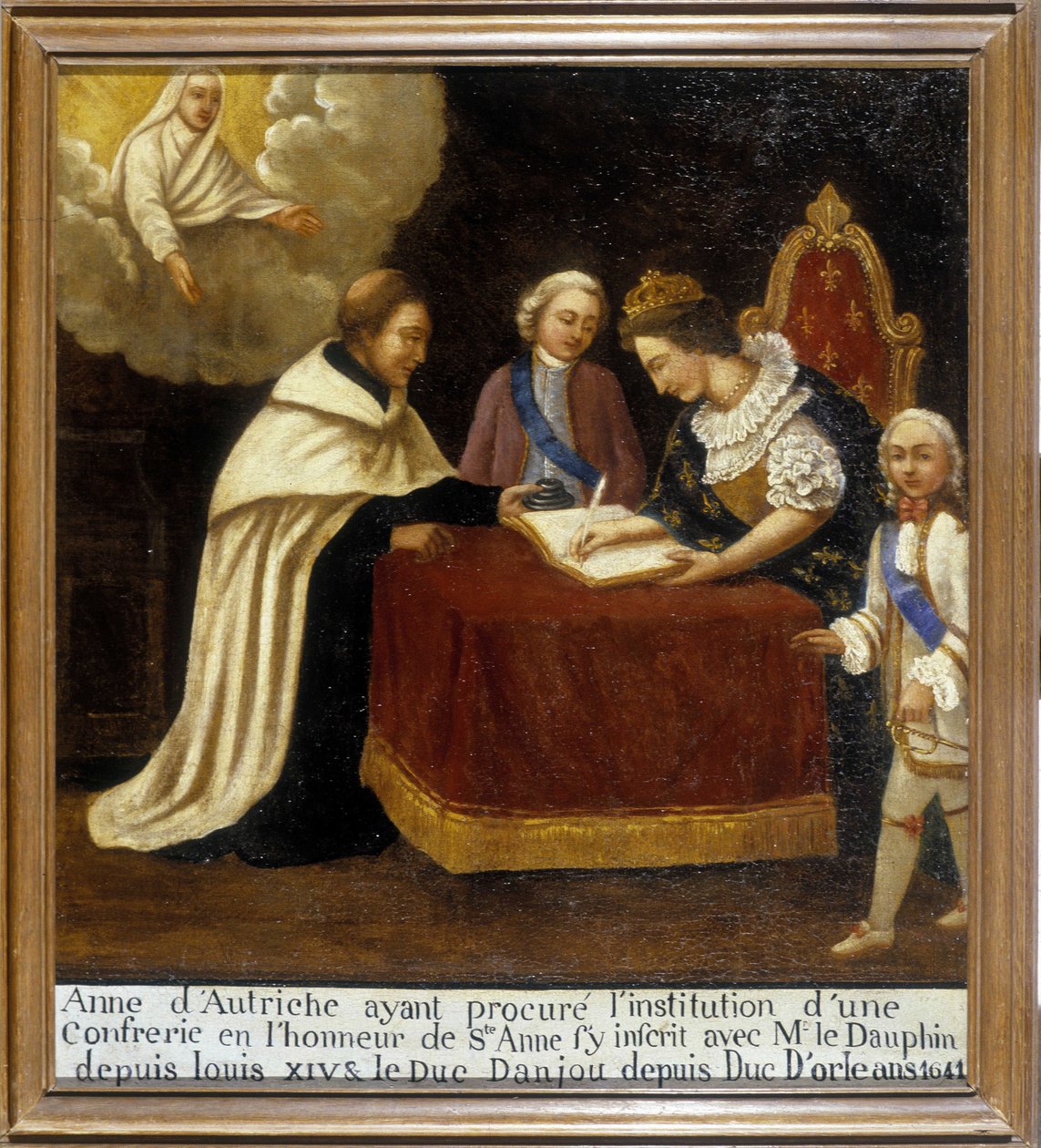 Anne Itävaltalainen, tarjonnut veljeyden instituution tai Pyhän Annan kunnian, liittyi siihen delfiinin ja Anjoun herttuan (nykyinen Ludvig XIV ja Orléansin herttua, dit Monsieur) kanssa. tekijältä Unknown artist