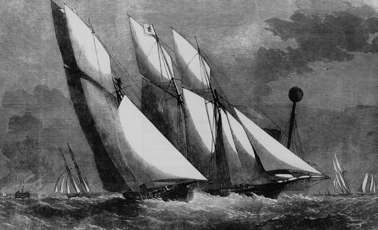 Royal Thames Yacht Clubin vuosikilpailu: Galatea ja Sharck vuonna 1862, Bibl. des Arts deco. tekijältä Unknown artist
