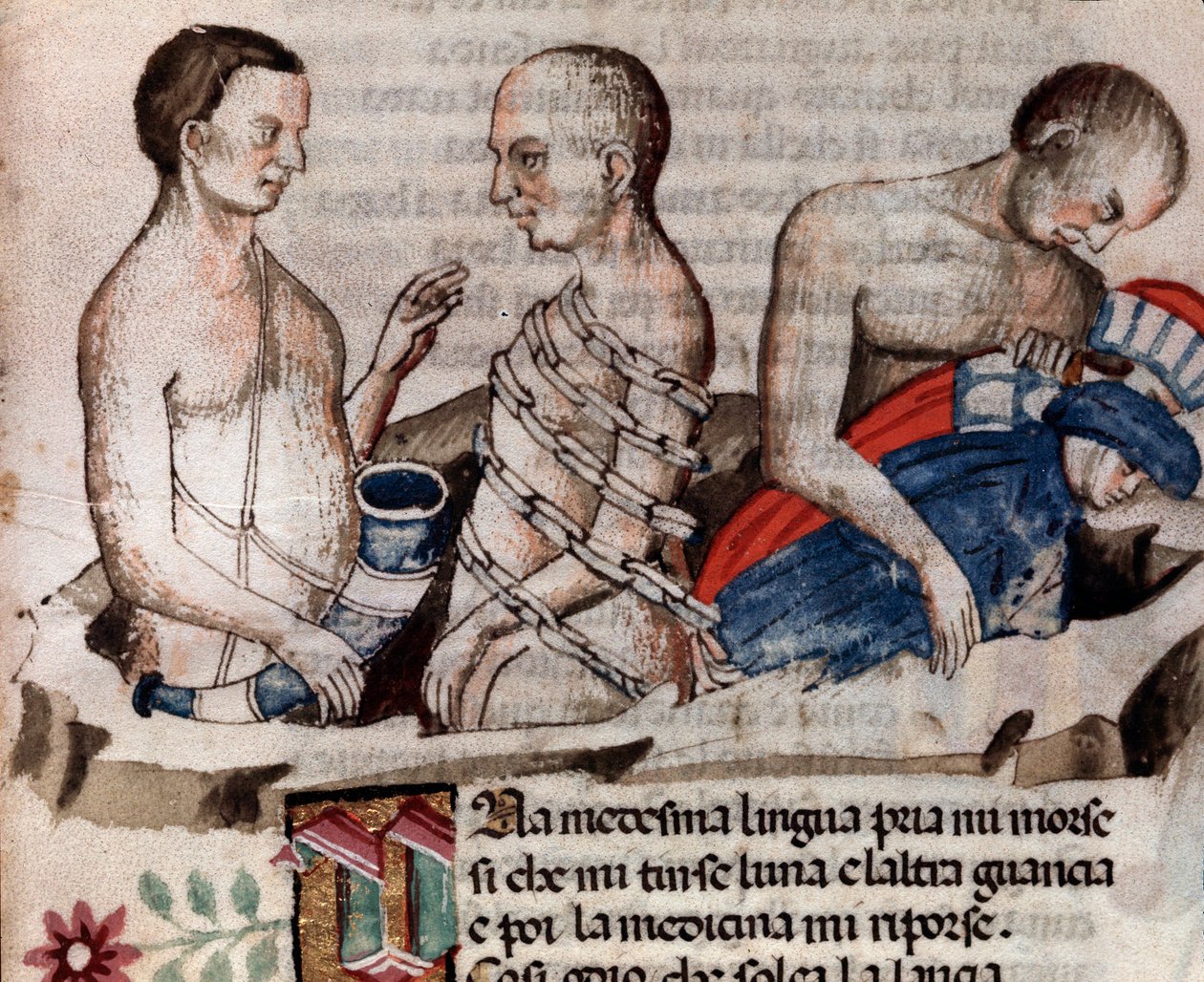 Antaeus jättiläinen laskee Danten ja Vergiliusin petollisen ympyrän jäätyneelle maalle (laulu 31 helvetistä, jumalaisessa näytelmässä) - pienoismalli 1400-luku tekijältä Unknown artist