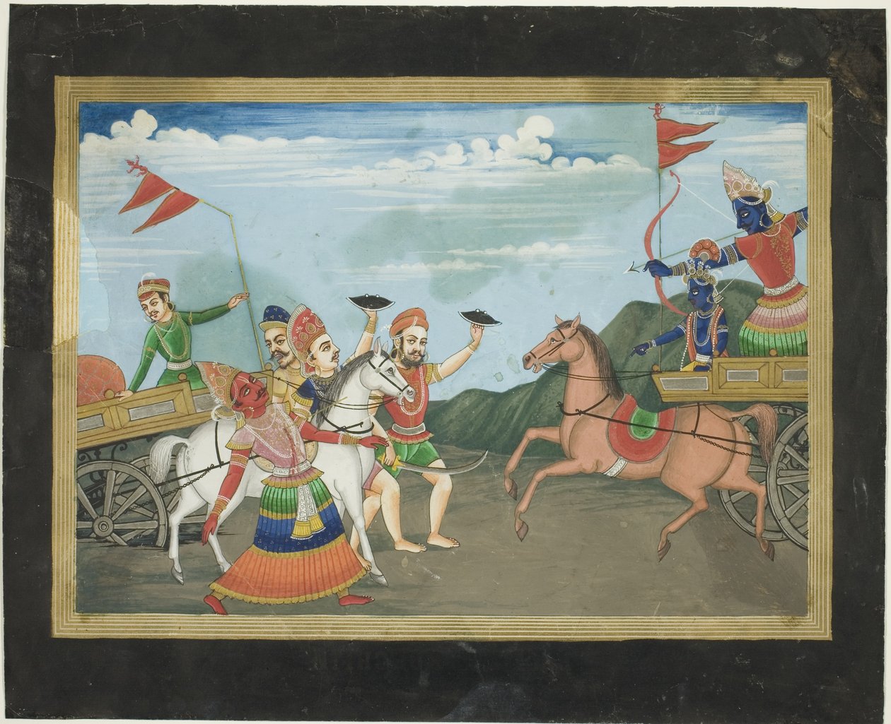 Arjuna tappaa Karnan, sivu Mahabharata-sarjasta tekijältä Unknown artist
