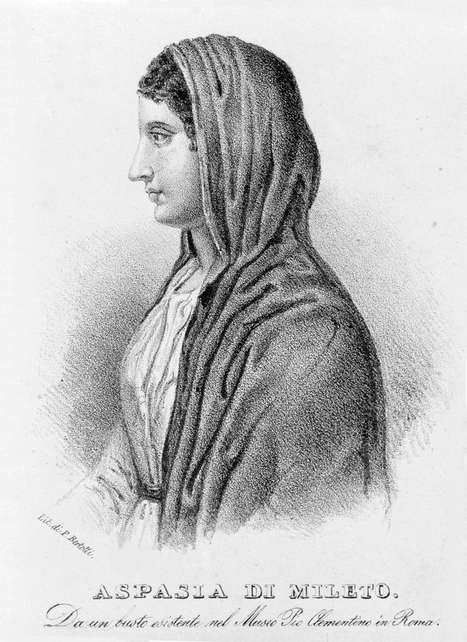 Aspasia Miletoksen, Perikleen rakastajatar. Bertottin litografia. 1800-luvulla. tekijältä Unknown artist