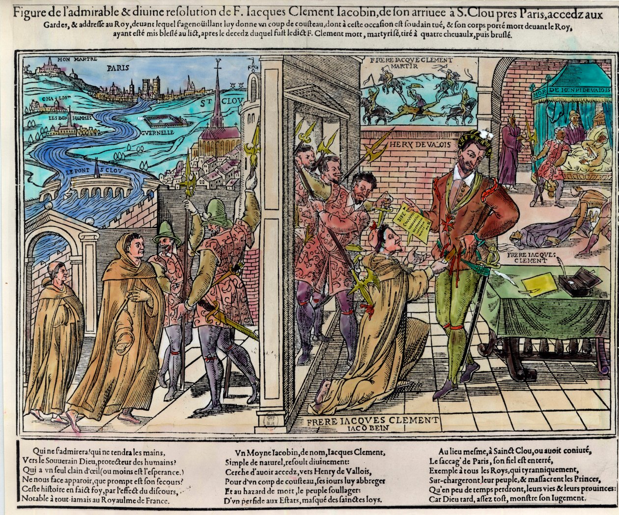 Katolisen liigan dominikaaninen uskonnollinen kannattaja Jacques Clement (1567-1589) murhasi Ranskan kuninkaan Henri III:n (1551-1589) 1. elokuuta tekijältä Unknown artist