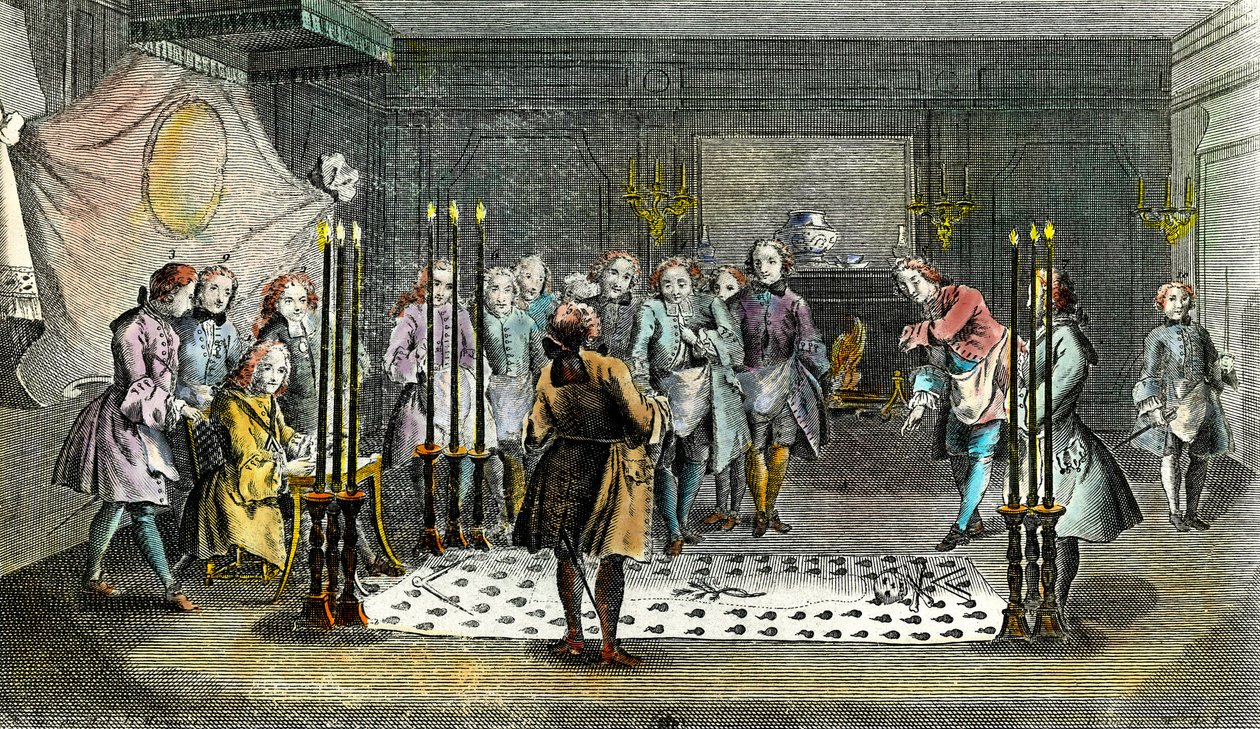 Francs Maconsin kokous mestareiden vastaanottoa varten Kaiverrus noin 1750 Yksityinen kokoelma tekijältä Unknown artist