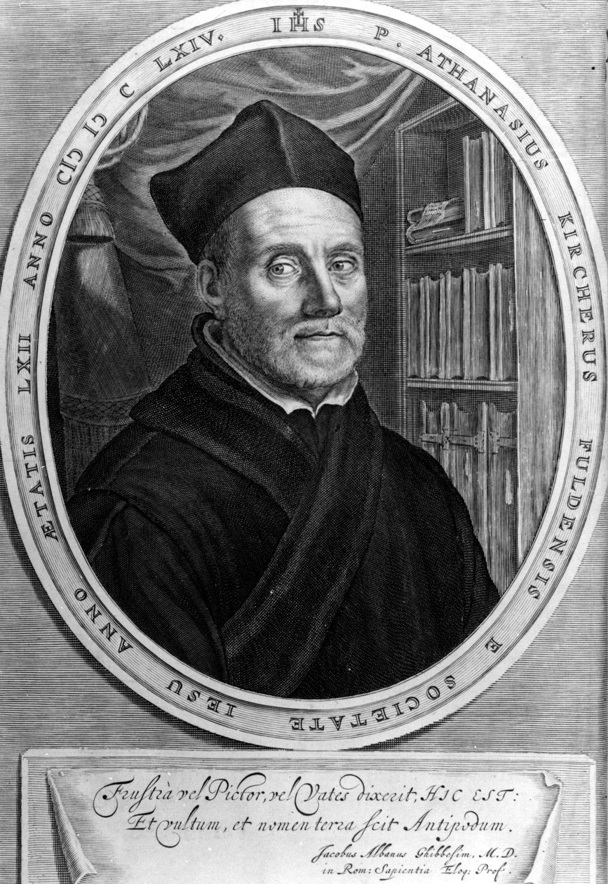 Athanasius Kircher (1601 - 1680), jesuiitta, orientalisti ja saksalainen tutkija - Kaiverrus sd 1700-luku tekijältä Unknown artist
