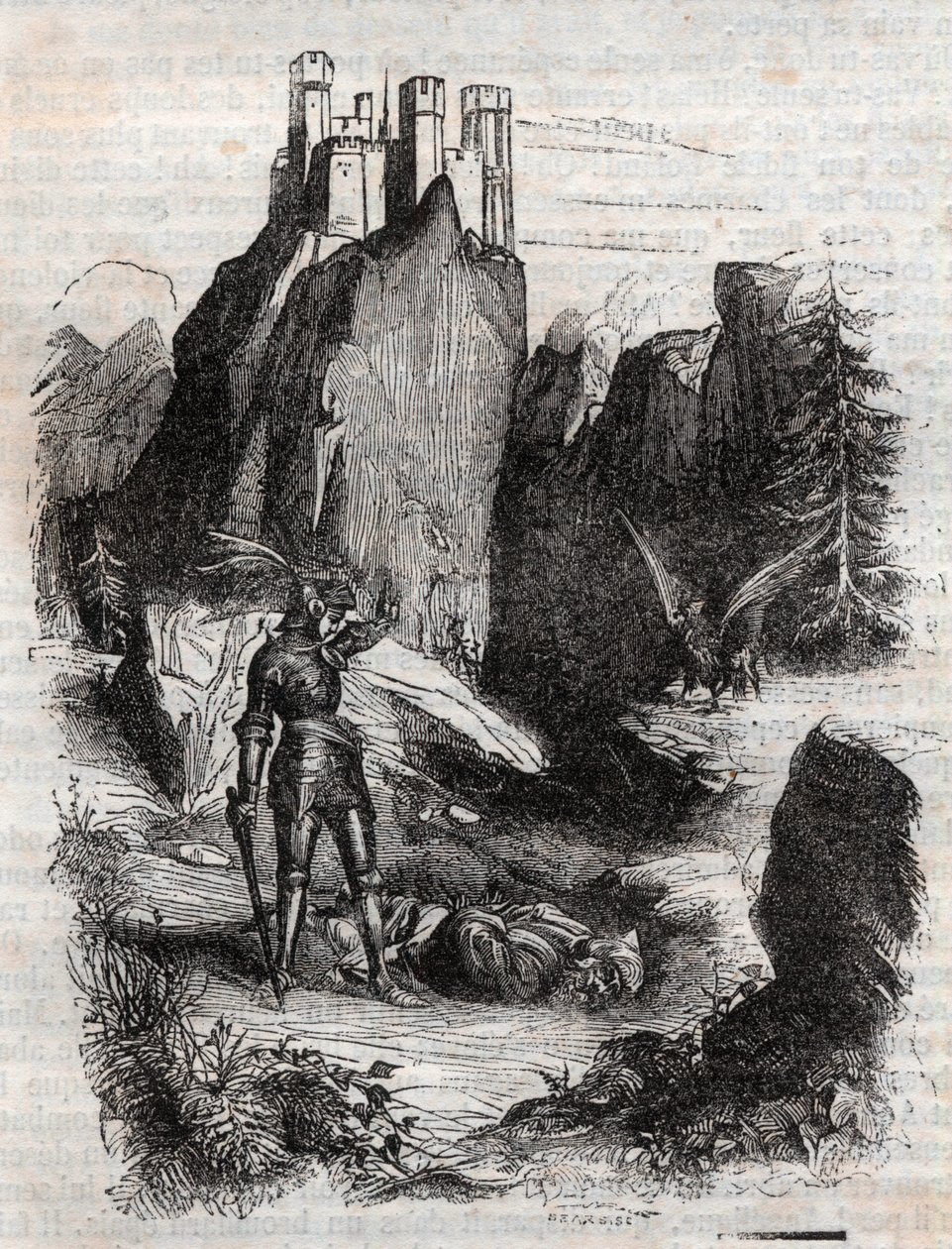 Atlant voitti Bradamanten - kaiverrus vuodelta 1851 kirjasta "" Furious Roland"" tekijältä Unknown artist