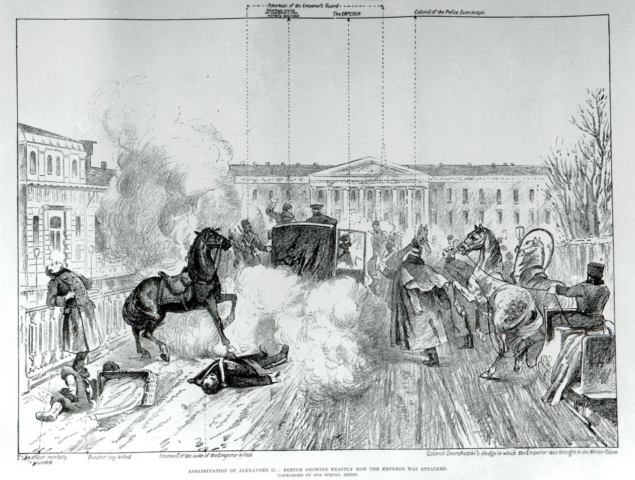 Hyökkäys tsaari Aleksanteri II:ta (1818-1881) vastaan vuonna 1881. tekijältä Unknown artist