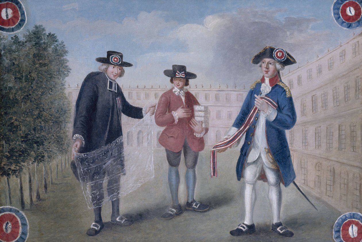 Aux trois ordres. Palais-Royalissa toimivan kokardikauppiaan kyltti. Palais-Royal tekijältä Unknown artist