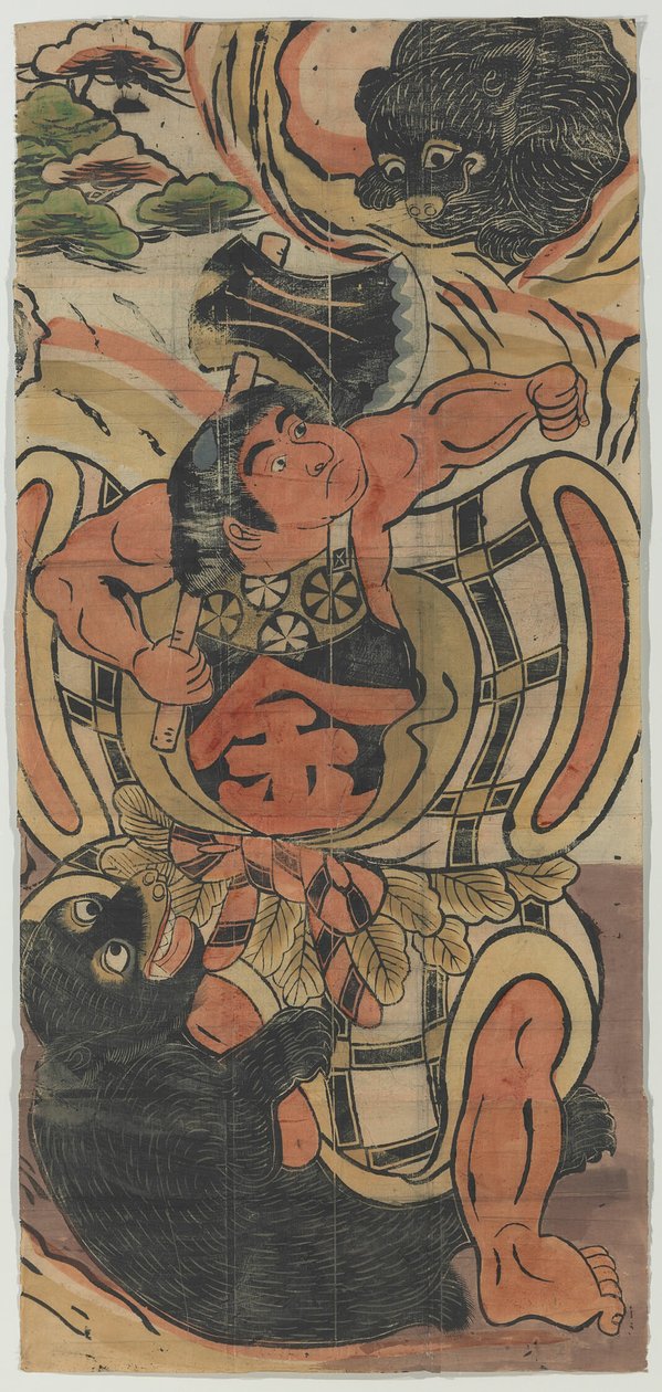 Banderolli, joka kuvaa Kintaroa taistelemassa karhuja vastaan tekijältä Unknown artist