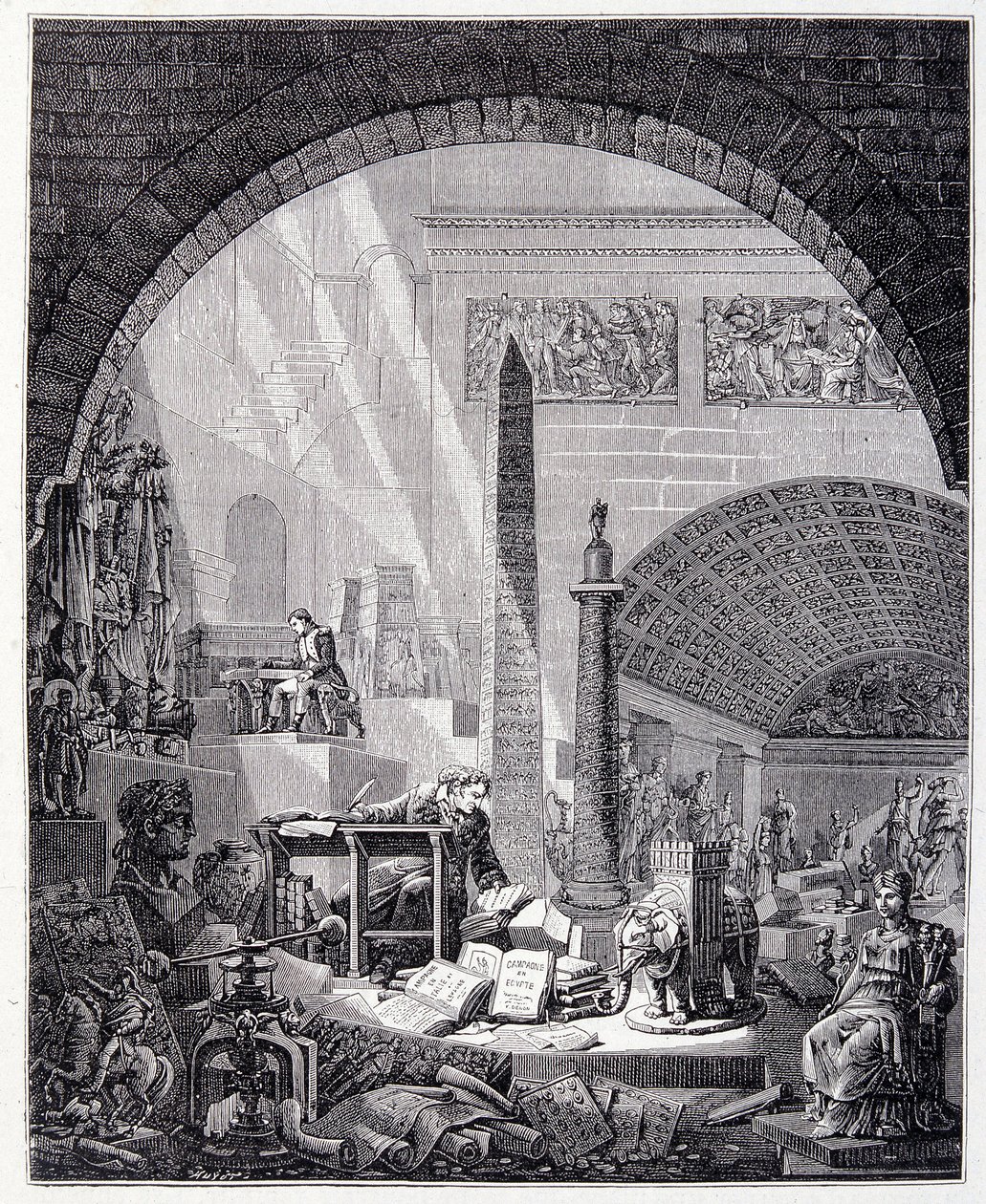 Paroni Dominique Vivant-Denon (Vivant denon) toimistossaan, taide-esineiden ja Napoleonin ympäröimänä tekijältä Unknown artist