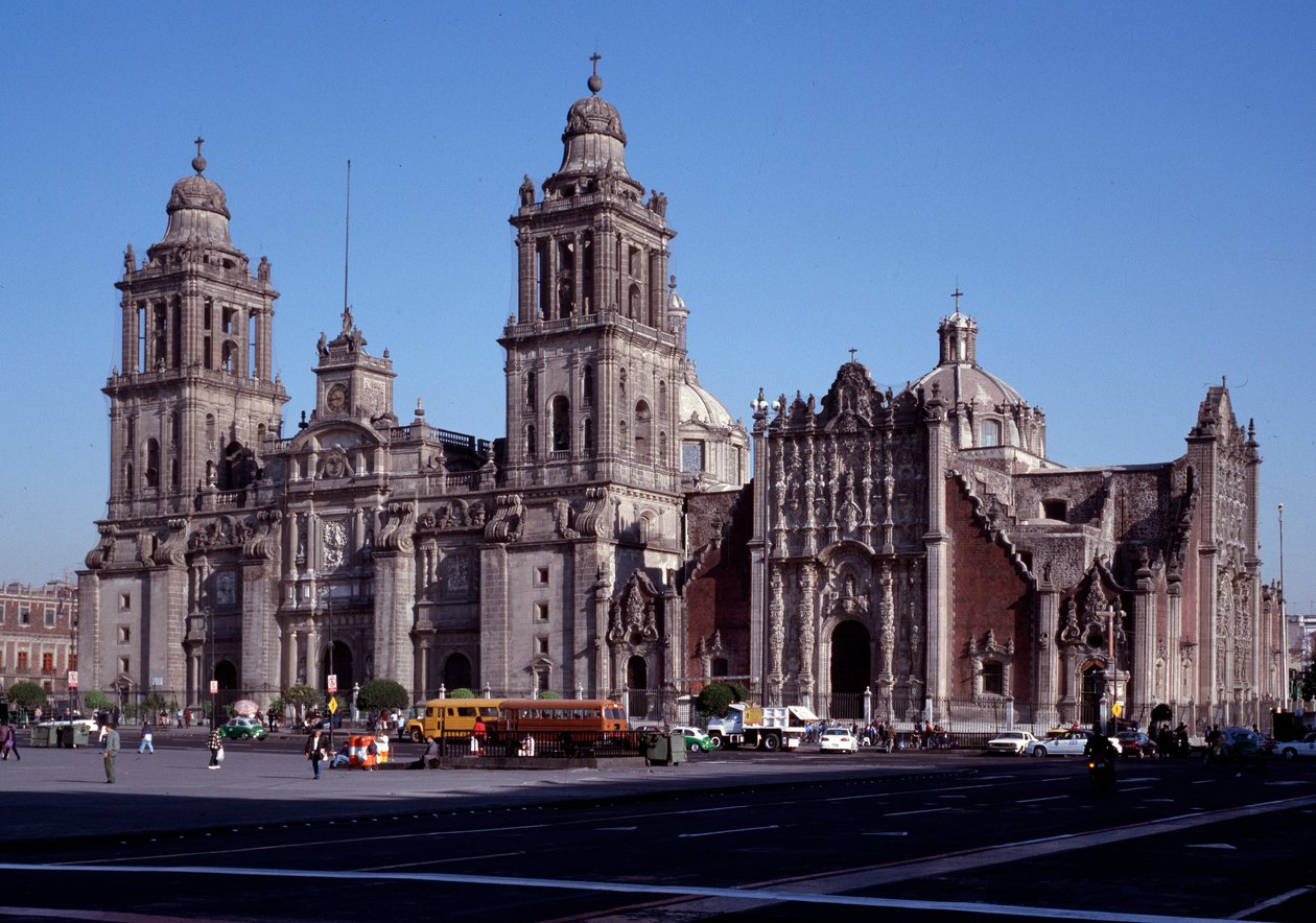 Barokkitide: näkymä Mexico Cityn Metropolitan katedraalille. 1700-luvun Meksiko. tekijältä Unknown artist