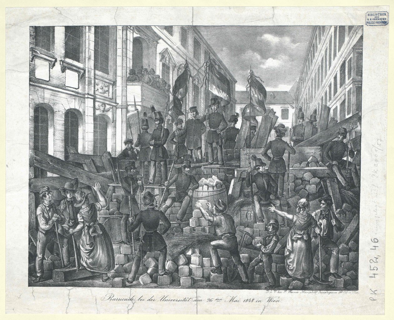 Barrikadi yliopistolla 26. toukokuuta 1848 Wienissä tekijältä Unknown artist