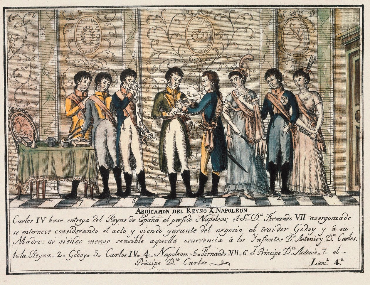 Bayonnen haastattelu vuonna 1808 Aranjuezin kapinan jälkeen, jolloin Espanjan kuningas Kaarle IV luopui kruunusta Napoleon I:lle ennen hänen poikaansa Ferdinand VII:tä (Fernando VII) tekijältä Unknown artist