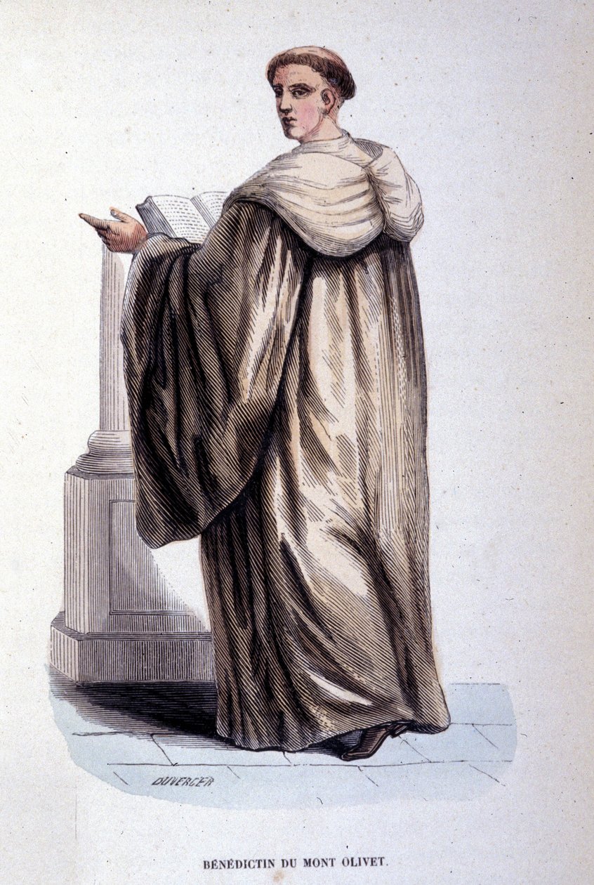 Benedictine of Mount Olivet tai Olivetain, uskonnollinen veljeskunta, joka perustettiin Sienassa 1300-luvulla. Kaiverrus 1800-luvulta. Coll. privee, Milano. tekijältä Unknown artist