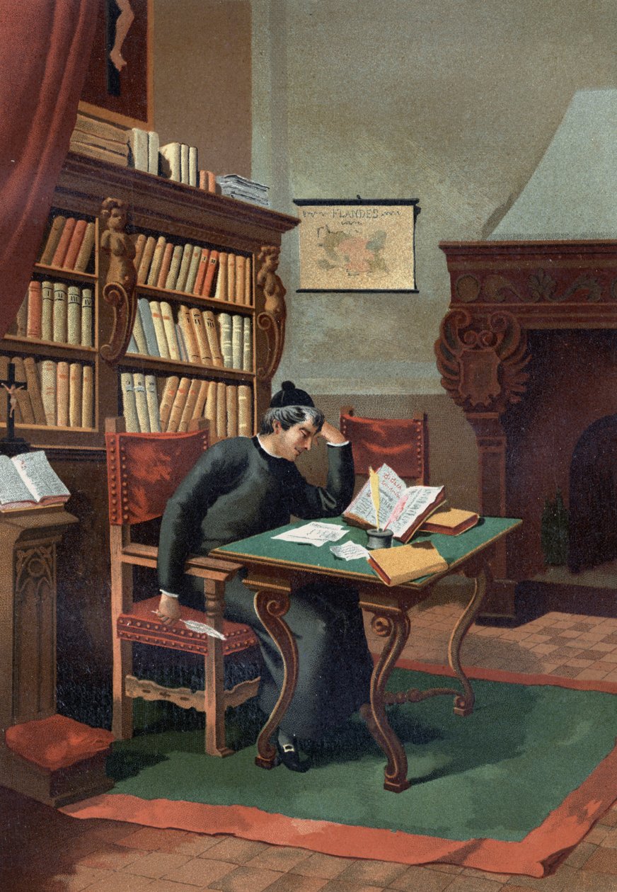 Benoit ARIAS MONTANUS (1527-1598). Kuuluisa espanjalainen teologi. Louis Figuierin "Tiede ja sen miehet" jälkeen. Barcelona 1881 tekijältä Unknown artist