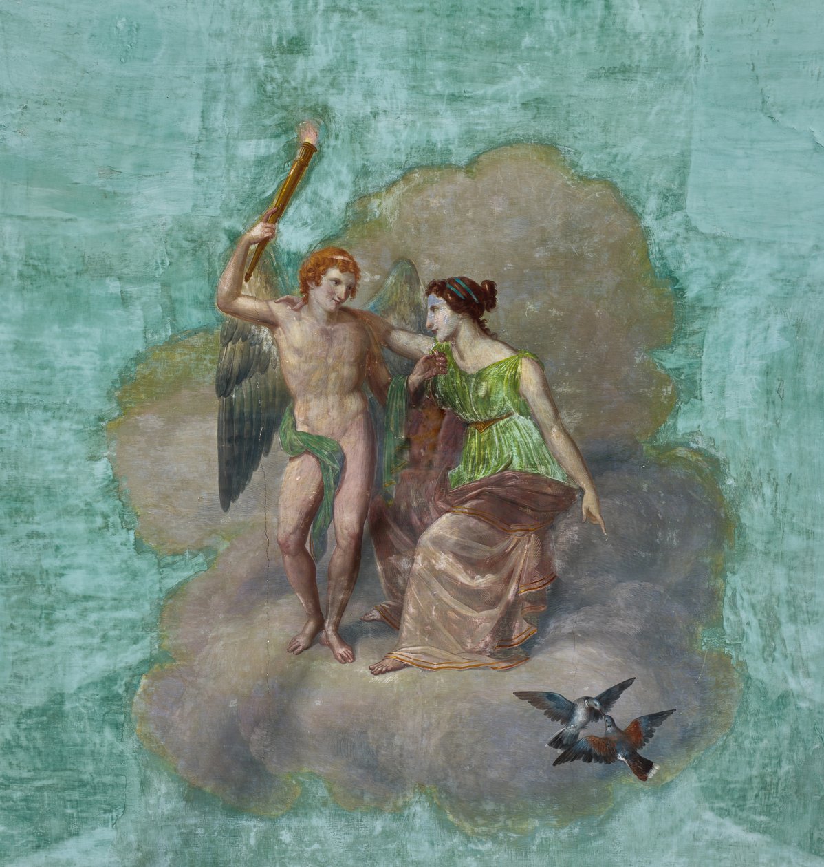 Linnut, Amor ja Psyche, yksityiskohta numerosta 3743687 (fresko) tekijältä Unknown artist