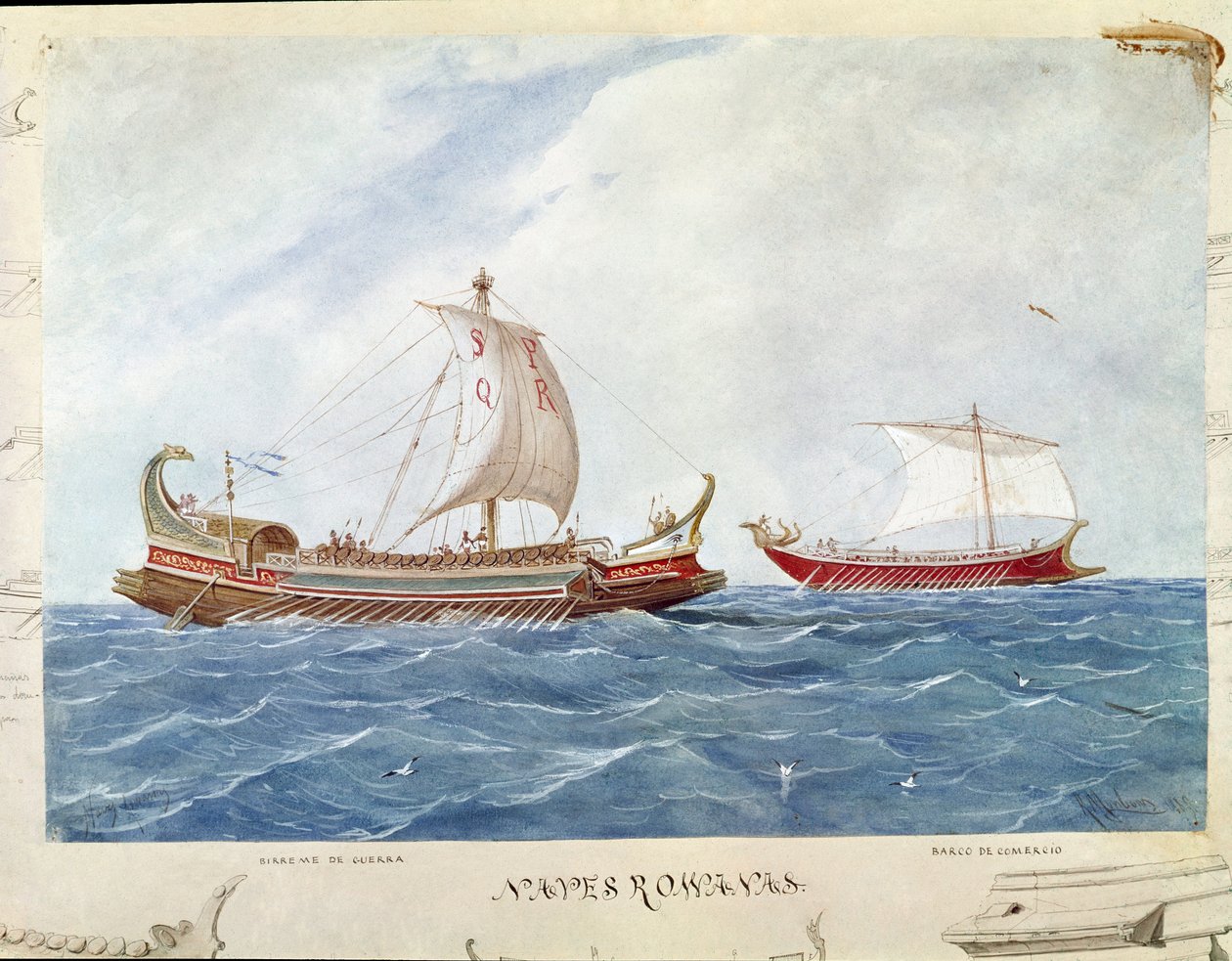 Bireme-tyyppinen galleria Rooman tasavallan alla (akvarelli tekijältä Unknown artist