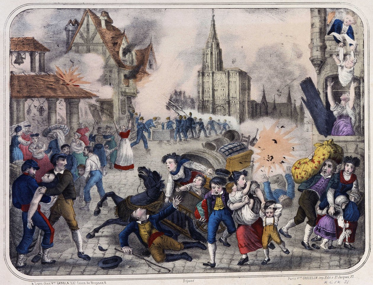 Preussilaiset pommittivat Strasbourgia. 1870 tekijältä Unknown artist