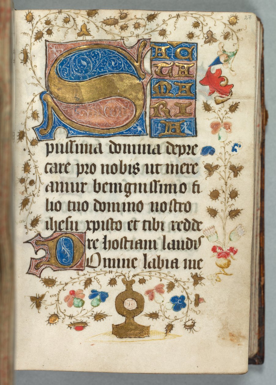 Tuntikirja (Metzin käyttö): Fol. 27r, koristeelliset nimikirjaimet tekijältä Unknown artist