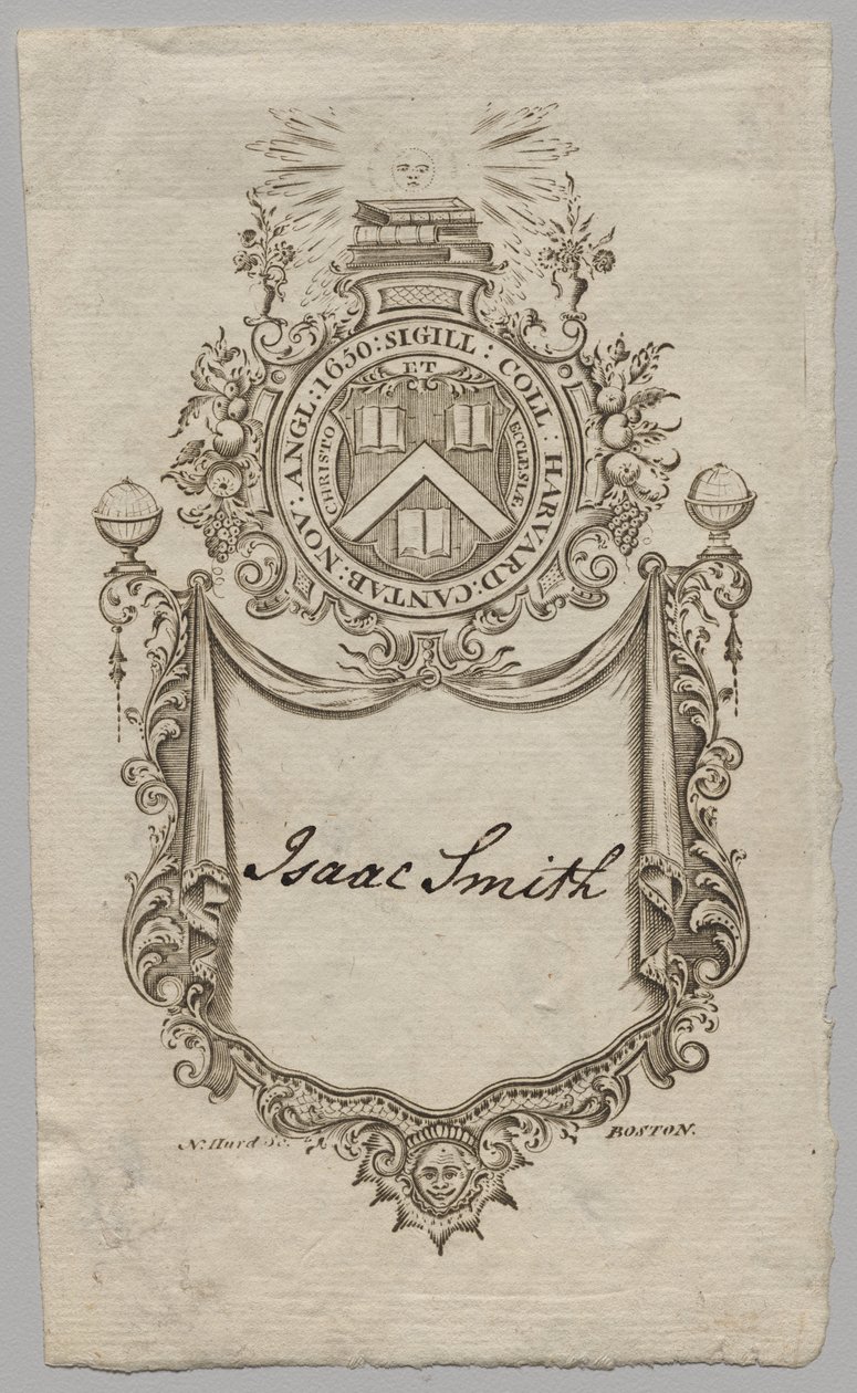 Kirjakilpi: Vaakuna, jossa Isaac Smith kaiverrettu tekijältä Unknown artist