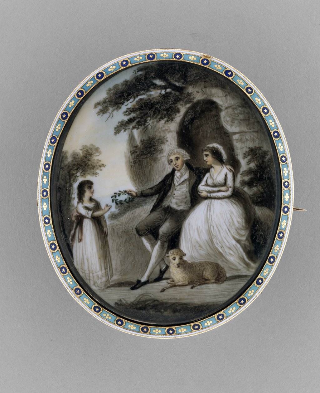 Rintaneula, n. 1800 (seepia norsunluussa, hiuksissa, emalissa tekijältä Unknown artist