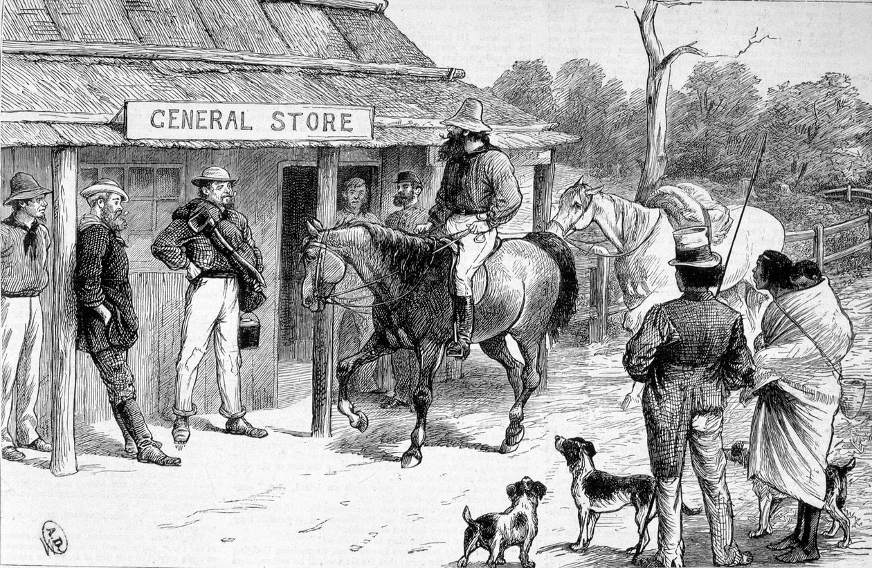 Bush-kauppa Australiassa, noin 1880. tekijältä Unknown artist
