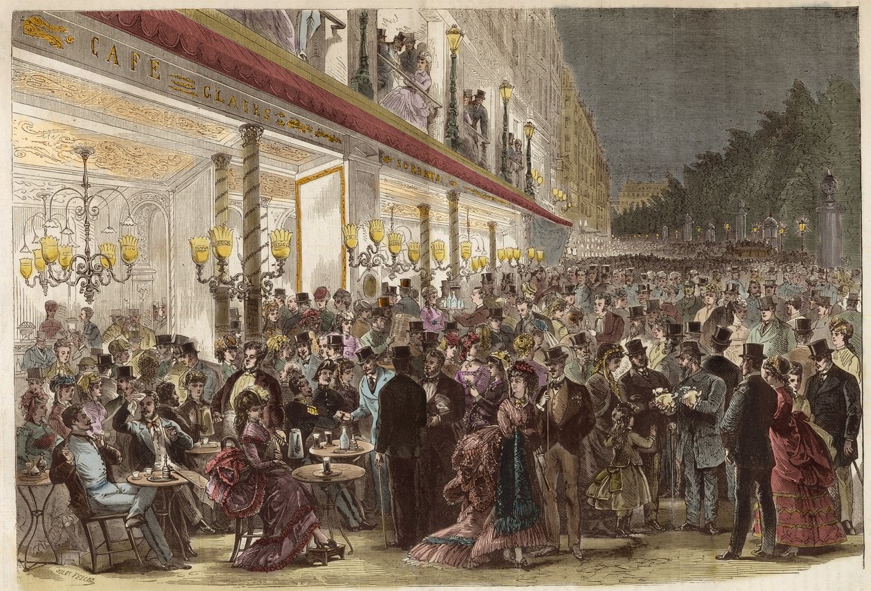 Kahvila Grands Boulevardsilla kesäiltana 1869 - Pariisi - Kahvila Grands Boulevardsilla kesäiltana - 1869 tekijältä Unknown artist