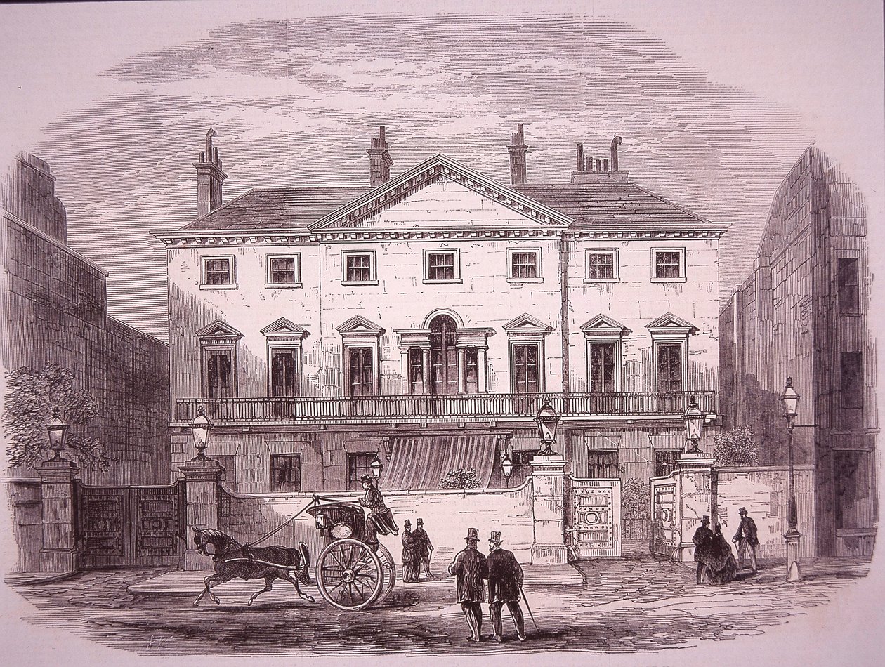 Cambridge House Piccadillyssä vuonna 1860, pääministeri lordi Palmerstonin koti. tekijältä Unknown artist