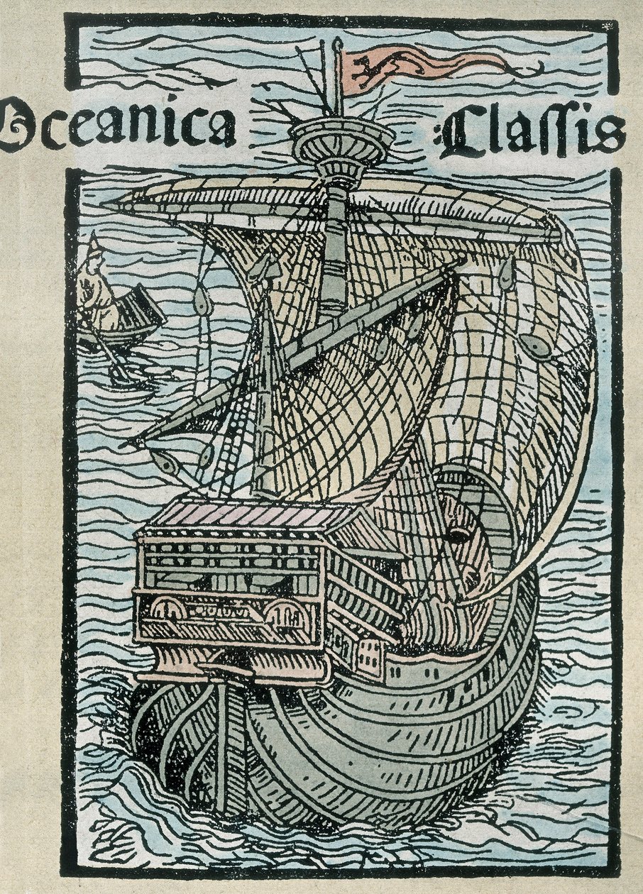Caravelle "La Pinta" Christopher Columbuksen tutkimusmatkalta (värikaiverrus) tekijältä Unknown artist