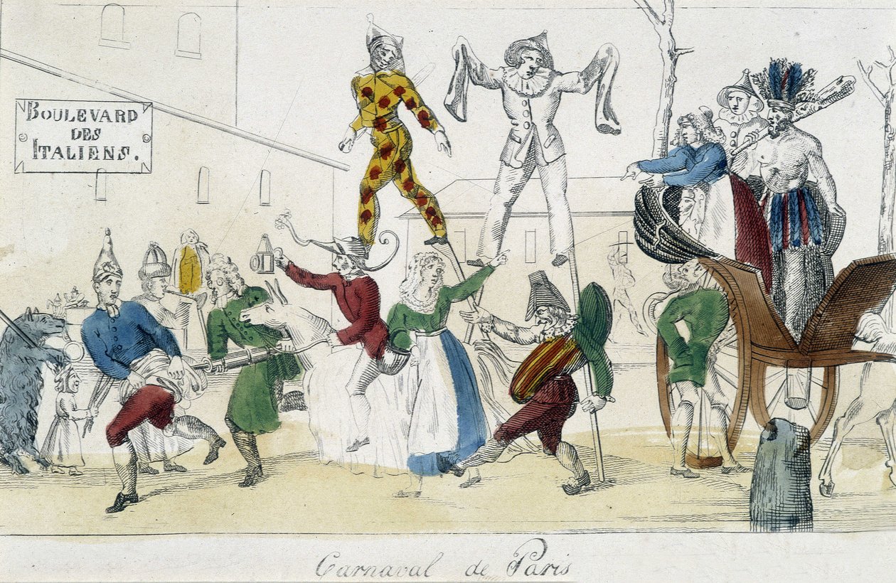 Pariisin karnevaali, boulevard des Italians - 1700-luvun kaiverrus, Carnavalet. tekijältä Unknown artist