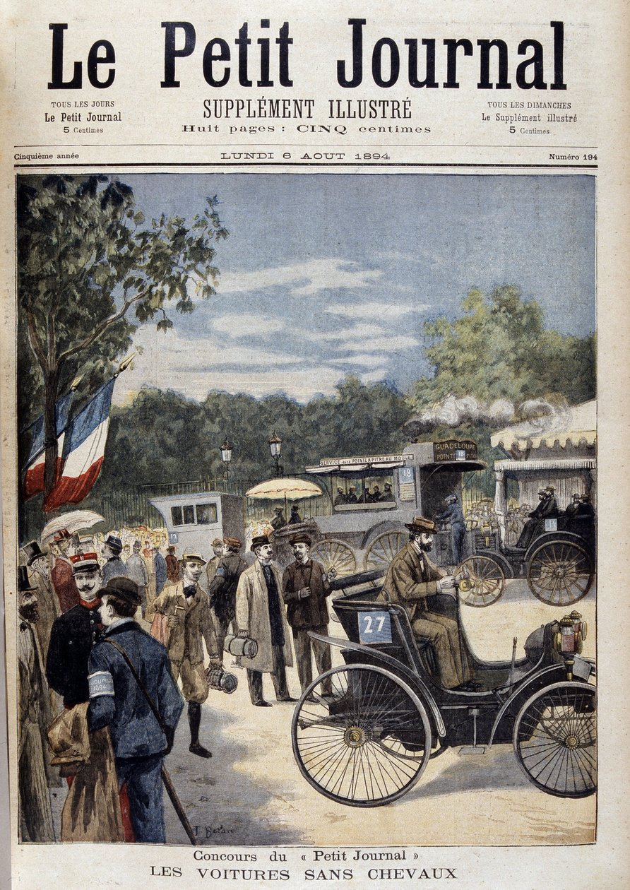 Autot ilman hevosia, ensimmäinen auto Panhard Levassor - kansi. "" Le Petite Journal"" 6. elokuuta tekijältä Unknown artist