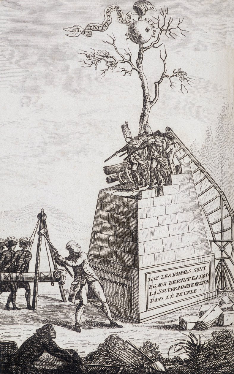 Syyte Neckeriä vastaan ​​- Frontispiece teoksessa "" Täydennys valtiovarainjohtajan Neckerin yksityiselämään ja todelliseen ministeriöön"" kansalaisen toimesta, toim. Pelletti, Geneve tekijältä Unknown artist