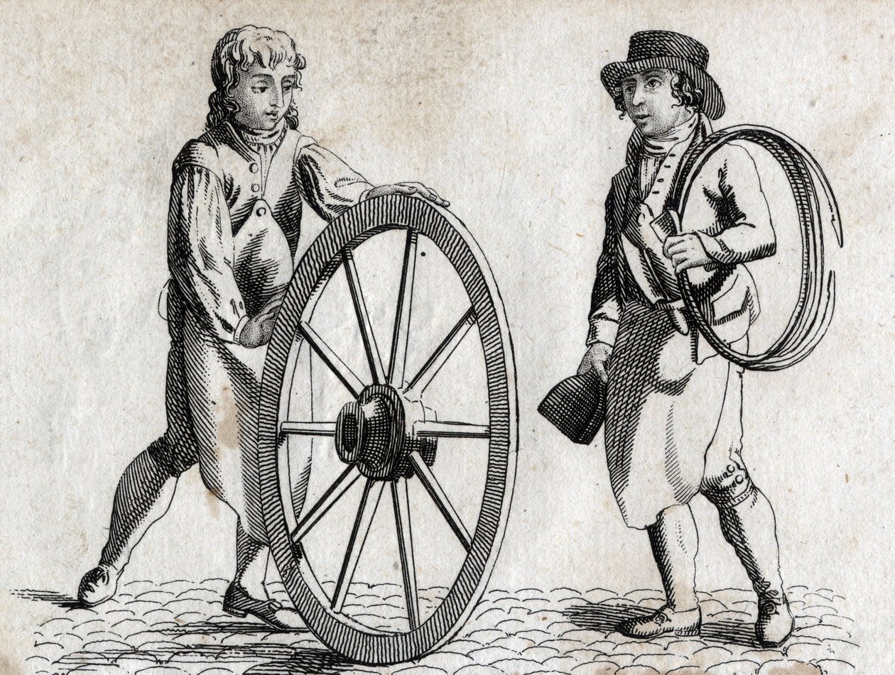 Charron kärryn pyörällä ja oppipoikalla Kaiverrus 1700-luvun lopulla. tekijältä Unknown artist