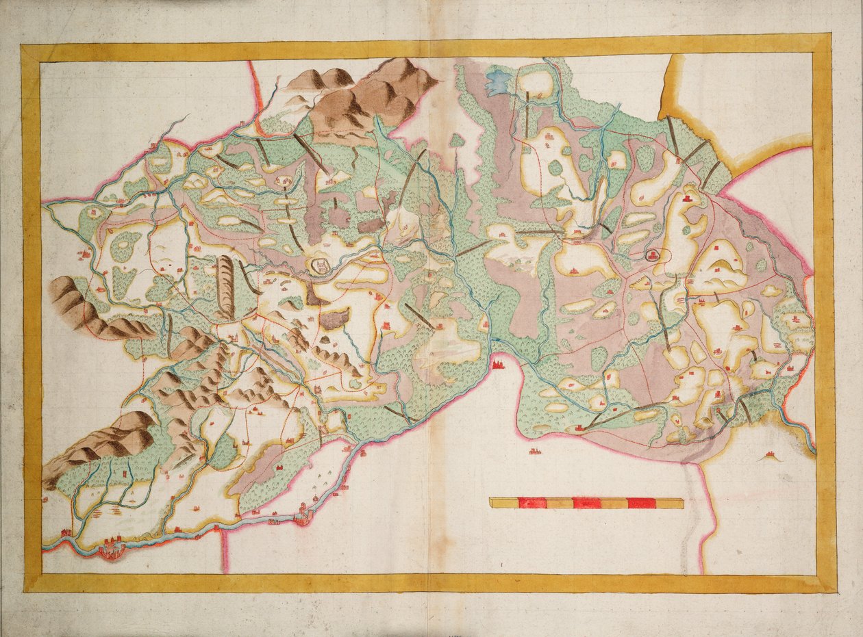 Leixin ja Offalyn kartta, Irlanti, noin 1590 (paperi, pellava). tekijältä Unknown artist