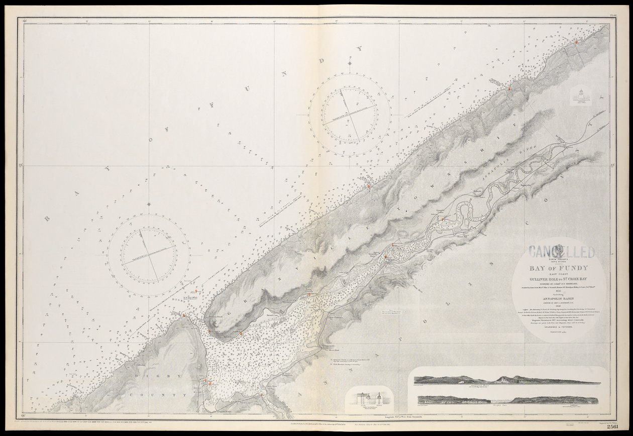 Nova Scotian kartta, Fundyn lahti, Gullivers Holesta St Croix Bayhin, julkaistu ensimmäisen kerran 10. helmikuuta 1858. tekijältä Unknown artist