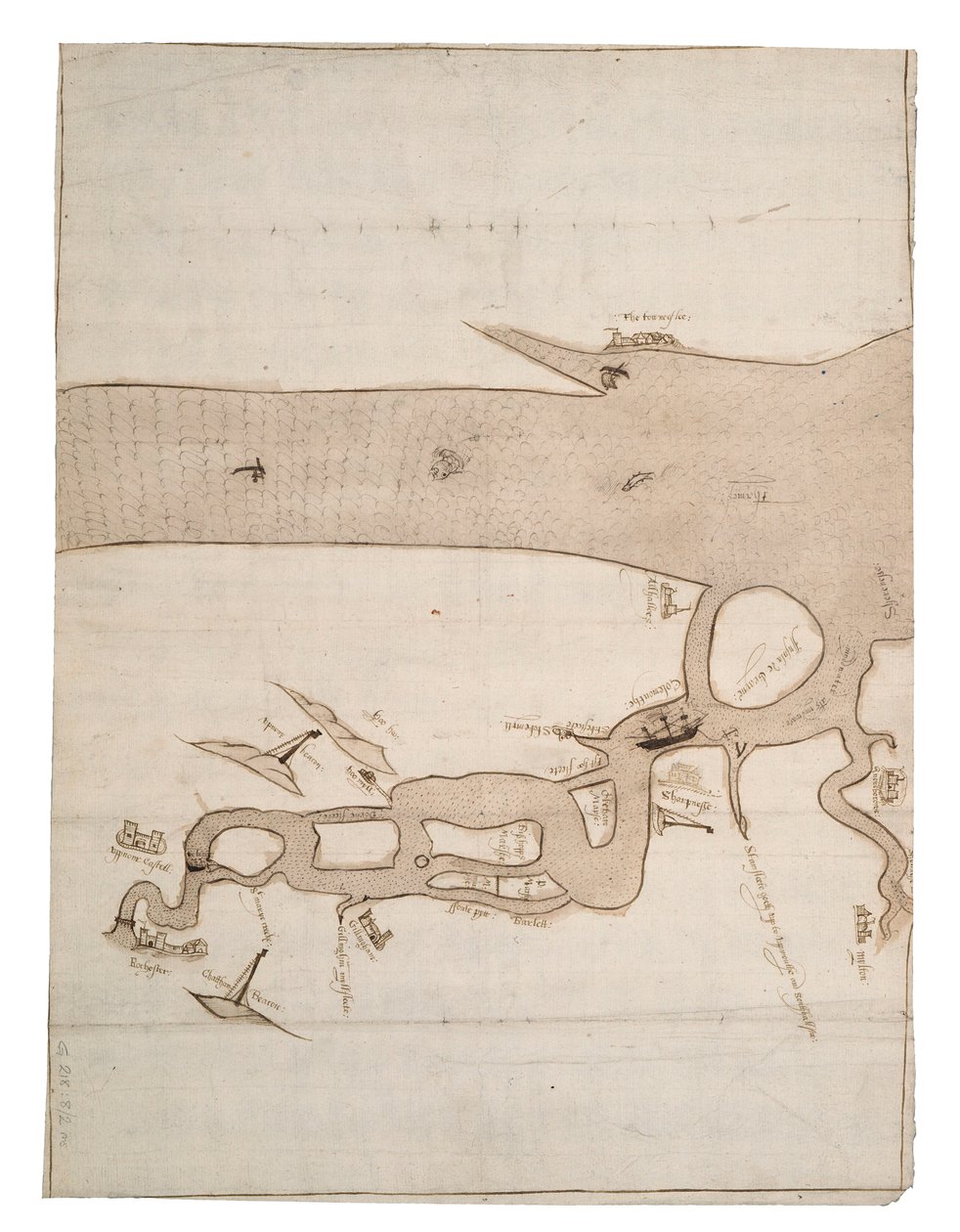 Kartta Medway-joesta ja osasta Thamesia: nro 24 Sheerness, n. 1590 (tussi ja tussi). tekijältä Unknown artist