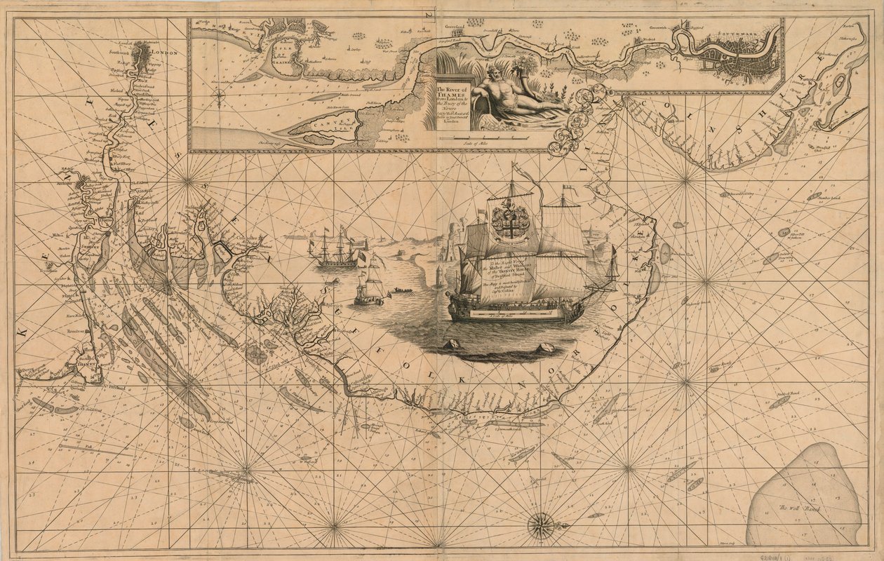 Thames-joen kartta Lontoosta Nouren poijuun asti. tekijältä Unknown artist