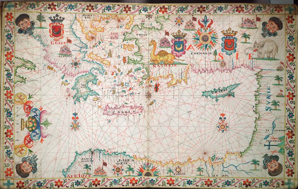 Itäisen Välimeren kartta, noin 1600 (käsikirjoitus). tekijältä Unknown artist