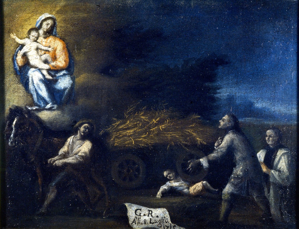 Auran murskaama lapsi. Ex voto vuodelta 1715 St. Valeria a Seregnon pyhäköstä (Milano). tekijältä Unknown artist