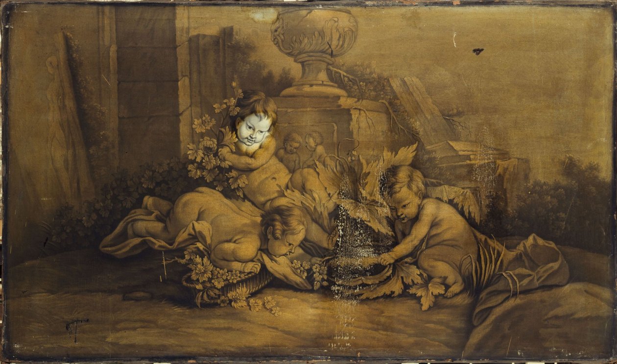 Leikkiviä lapsia maisemassa, 1701-1800 (oven yläosa) tekijältä Unknown artist