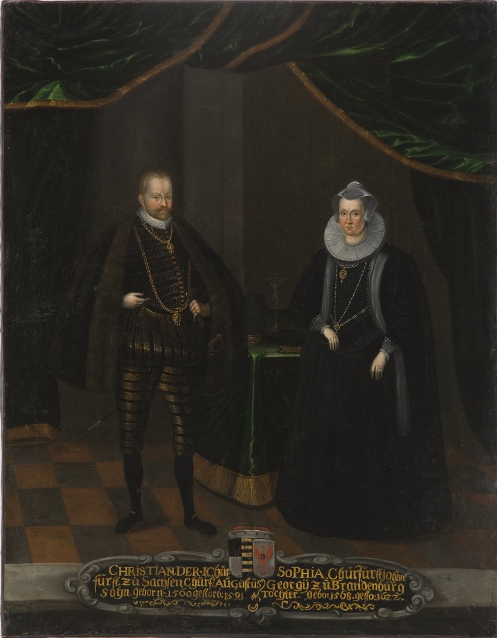 Christian I de Saxe et Sophie de Brandebourg - Muotokuva Christian I:stä (1568-1622), Saksin vaaliruhtinasista ja Sophiesta Brandenburgista (1568-1622), Saksin ruhtinastar, Anonyymi. Öljy kankaalle. Mitat: 102,5x79 cm. Tukholman kansallismuseo tekijältä Unknown artist
