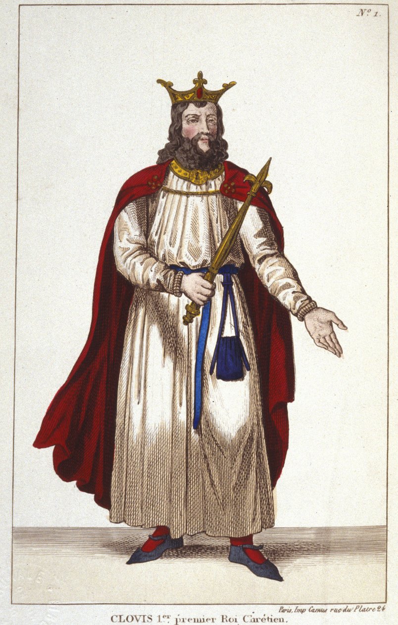 Clovis I (466-511), frankkien kuningas, Merovingien dynastia Kaiverrus 1830 tekijältä Unknown artist