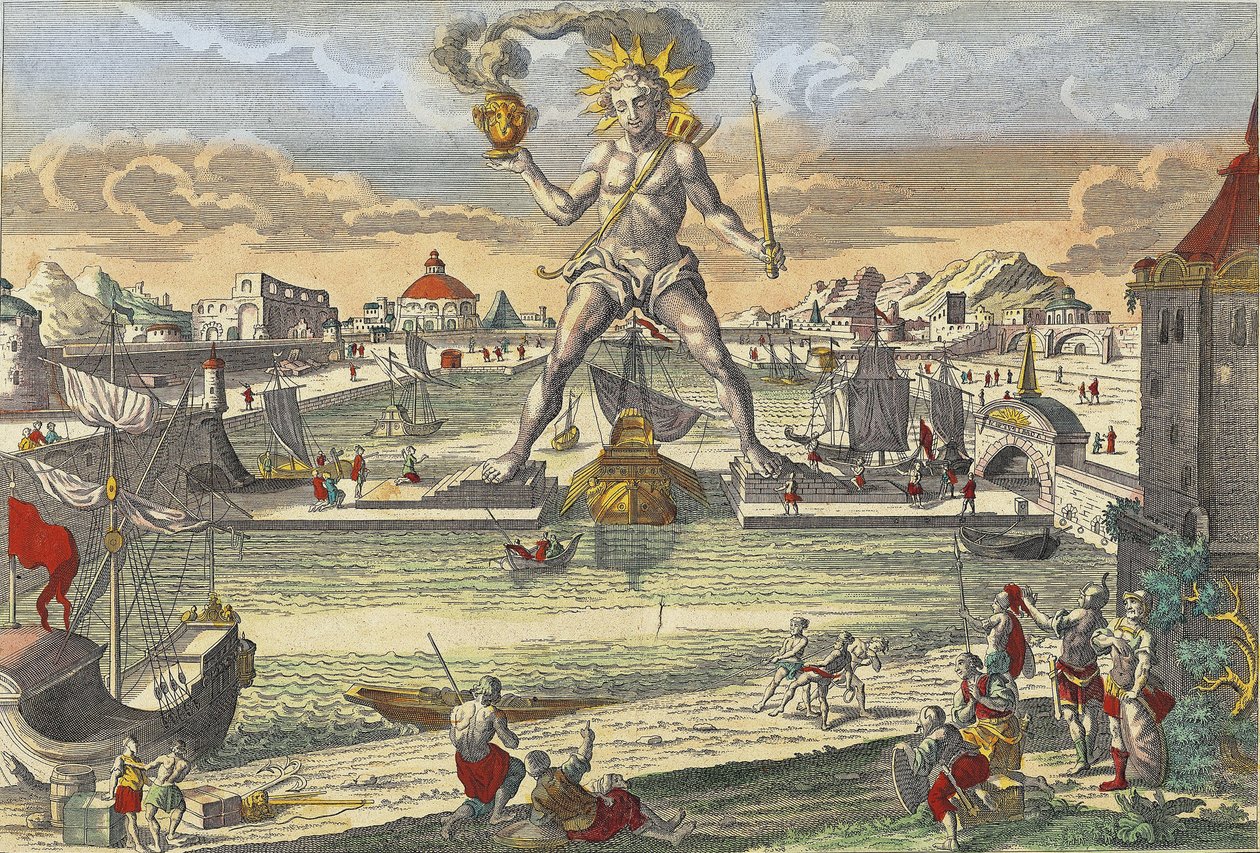 Rodoksen kolossi - "" Rodoksen kolossi"" (Colosso di Rodi) - kaiverrus 1700-luvulta tekijältä Unknown artist