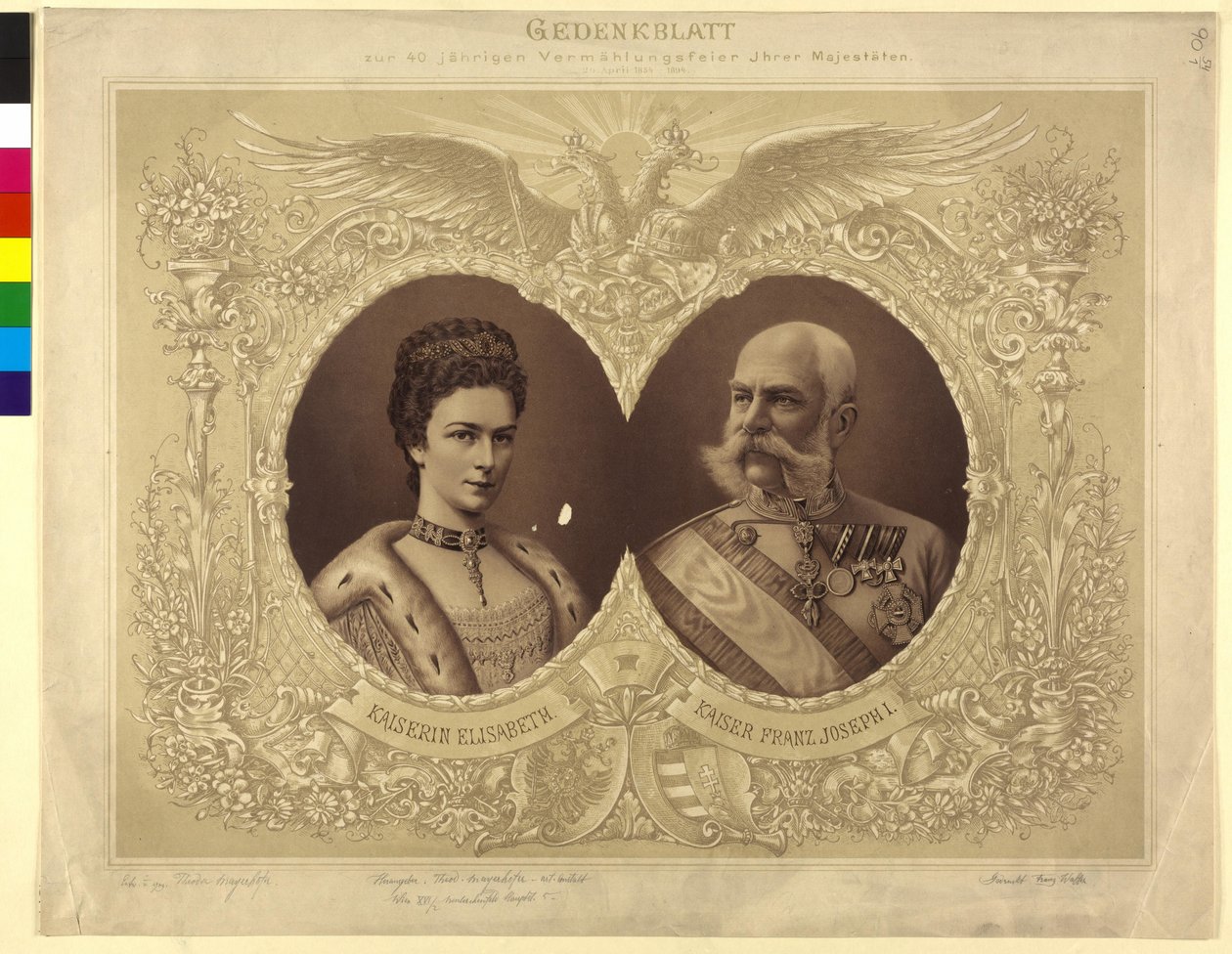 Muistopaperi hänen majesteettinsa 40-vuotishääjuhlasta 24. päivä. huhtikuuta 1854 tekijältä Unknown artist