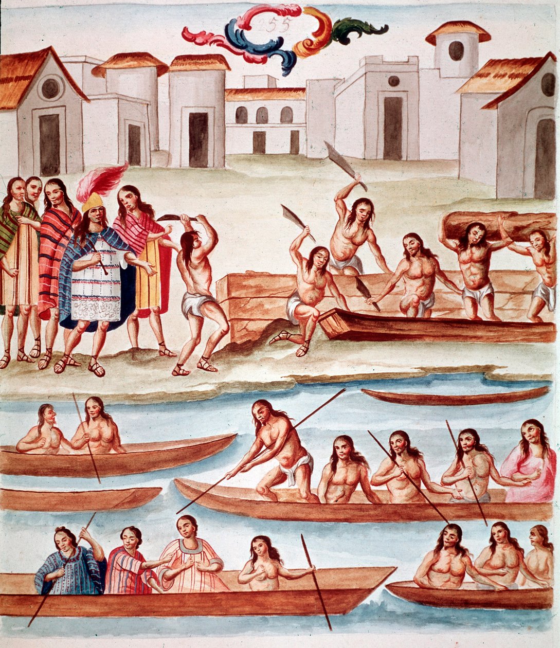 Kanoottien rakentaminen (akvarelli, n. 1770-1780) tekijältä Unknown artist